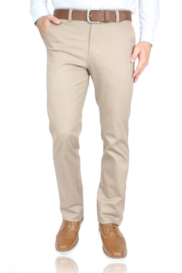Pantalón Color Caqui Regular Stretch De Algodón Para Caballero